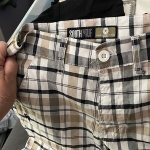 South Pole Beige Black White Plaid Kids Shorts